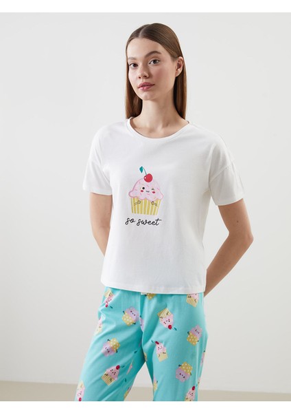 Yeni Sezon Bisiklet Yaka Baskili Kadin Pijama Takimi - S5EB95Z8