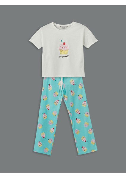Yeni Sezon Bisiklet Yaka Baskili Kadin Pijama Takimi - S5EB95Z8