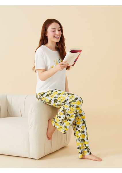 Yeni Sezon Petite Beli Lastikli Cicekli Kadin Pijama Alti - S59679Z8