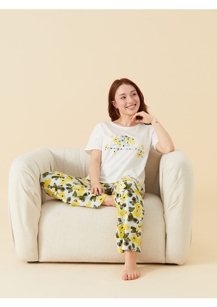 Yeni Sezon Petite Beli Lastikli Cicekli Kadin Pijama Alti - S59679Z8 fırsatları
