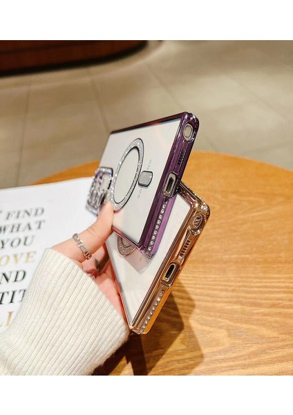 Samsung Galaxy A56 Şeffaf Kılıf Taşlı Lens Koruma Magsafe Uyumlu Darbeye Dayanıklı, Şık ve Parlak Tasarım – Kristal Şeffaf Kapak