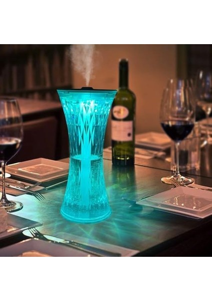 Masaüstü Lamba ve Nemlendirici Şarjlı Işık Kristal Elmas Desenli 7 Farklı Renk Atmosfer Lamba Göz Yormayan Işık Kitap Okuma Işığı Salon Oturma Odası Yatak Odası Aydınlatma 20CM x 9xm D13