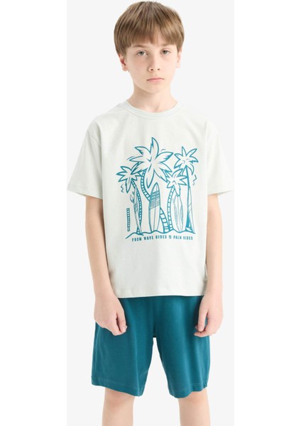 Erkek Çocuk Pijama Takımı Kısa Kollu Üst Esnek Belli Şort F1735A825HS modelleri