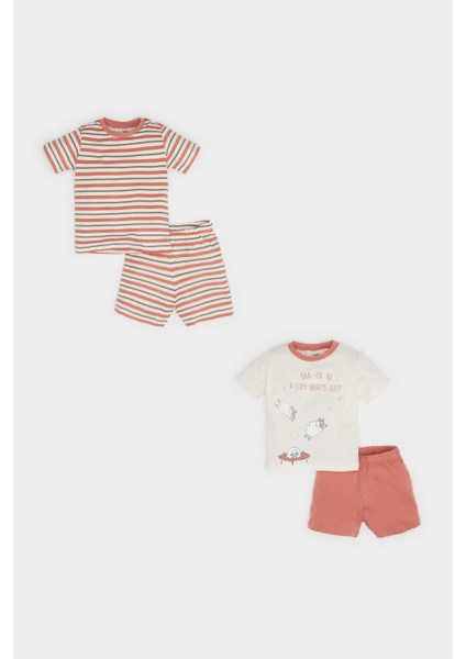 Erkek Bebek 4'lü Pijama Takımı Kısa Kollu Penye Üst Beli Lastikli Şort E1188A525HS