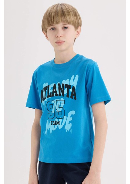 Erkek Çocuk Bisiklet Yaka Baskılı Kısa Kollu Tişört E0186A825HS