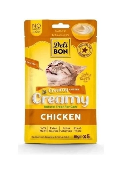 Delibon Creamy Tavuklu Sıvı Kedi Ödül Maması 5X15 gr