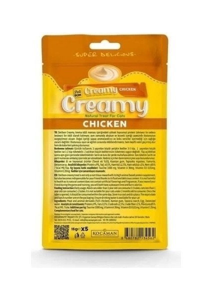 Delibon Creamy Tavuklu Sıvı Kedi Ödül Maması 5X15 gr