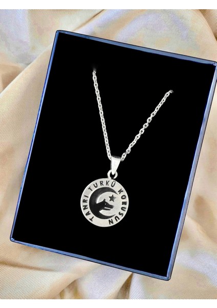 Kurt Ve Ay Tanrı Türkü Korusun Yazılı Parlak Çift Taraflı Tasarım 925 Ayar Gümüş Kolye fırsatları