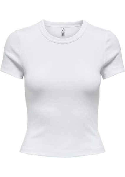 15339774 Likralı Fitilli Slim Fit Kadın T-Shirt Beyaz