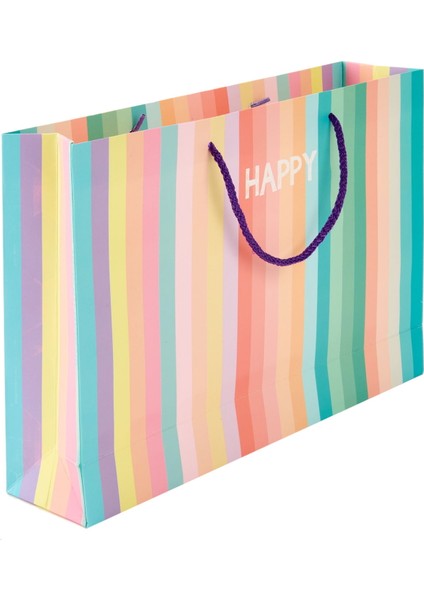 Happy Yatay Karton Çanta - Renkli - 25X38 cm