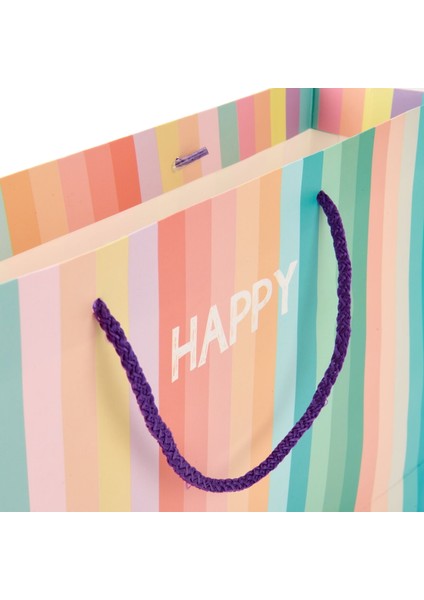 Happy Yatay Karton Çanta - Renkli - 25X38 cm