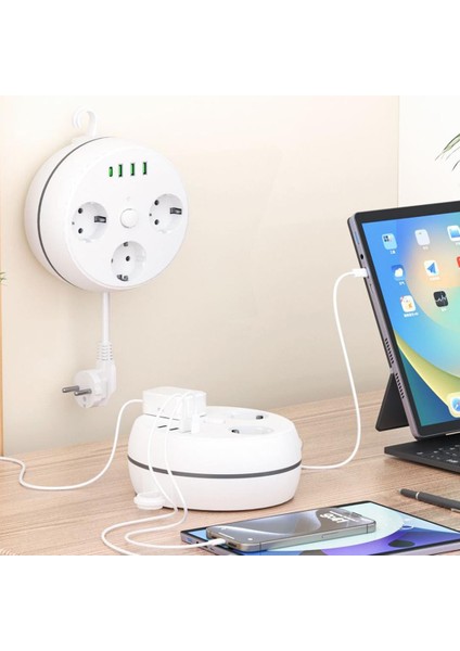 VE-26583 3'lü 1.5 Metre Kablolu 3 USB / Type-C Girişli Akım Korumalı Grup Priz