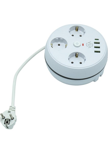 VE-26583 3'lü 1.5 Metre Kablolu 3 USB / Type-C Girişli Akım Korumalı Grup Priz