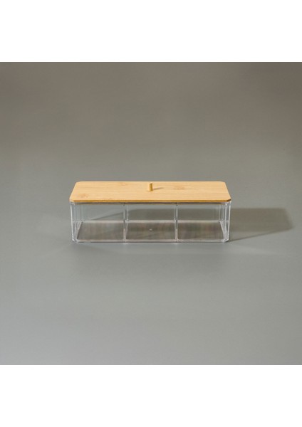 Bambu Kapaklı Makyaj Organizeri - Şeffaf - 24X9,5 cm