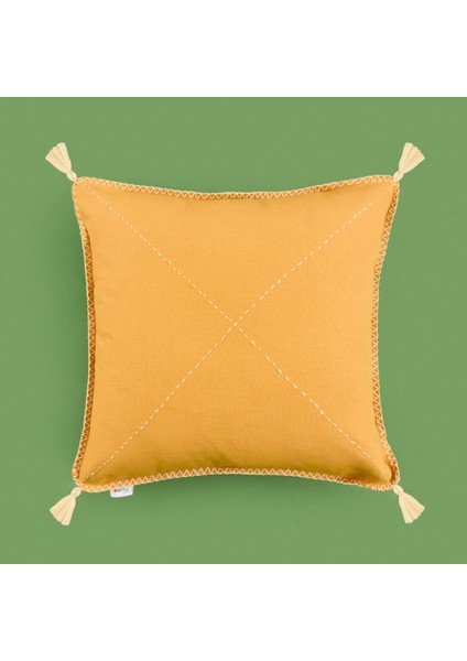 Soft Mustard Püskül Detaylı Kırlent - Hardal - 40X40 cm