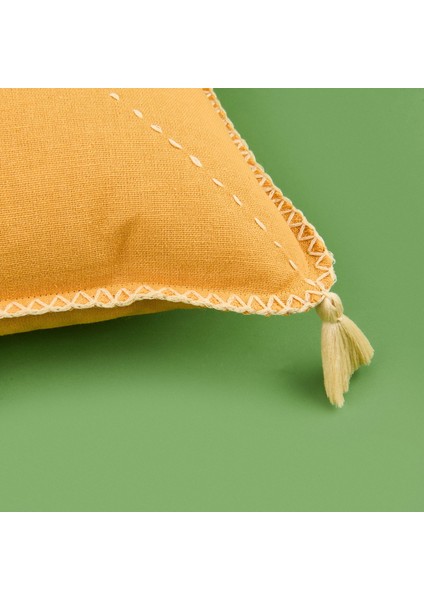 Soft Mustard Püskül Detaylı Kırlent - Hardal - 40X40 cm