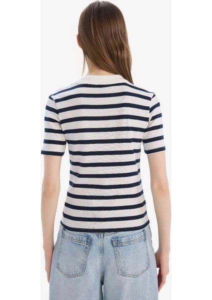 Yeni Sezon Slim Fit Dar Kesim Çizgili Polo Yaka Ribana Kısa Kollu Tişört indirimleri