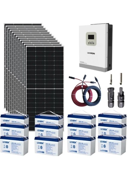 Güneş Enerjisi Bağevi Solar Paket – 5kw Mppt Akıllı Inverter + 12X 285W Güneş Paneli + 12X 12V 100AH Jel Akü