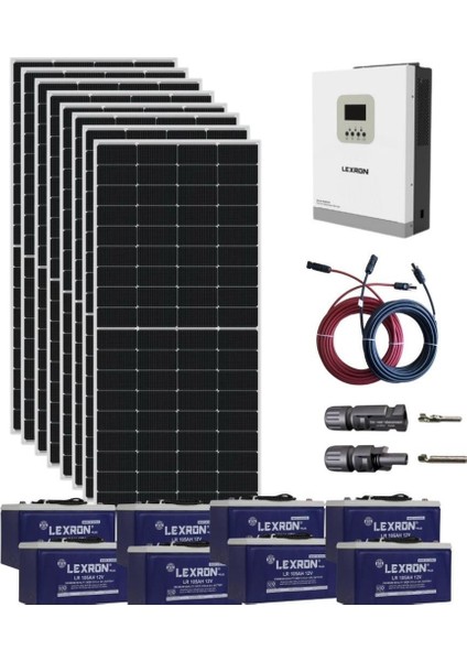 Güneş Enerjisi Bağevi Solar Paket – 5kw Mppt Akıllı Inverter + 8x 410W Güneş Paneli + 8x 12V 105AH Jel Akü