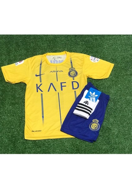 Cristiano Ronaldo Al-Nassr Iç Saha Yeni Sezon Çocuk Forma T-Shrt Takımı Çorap+Bileklik Hediyeli