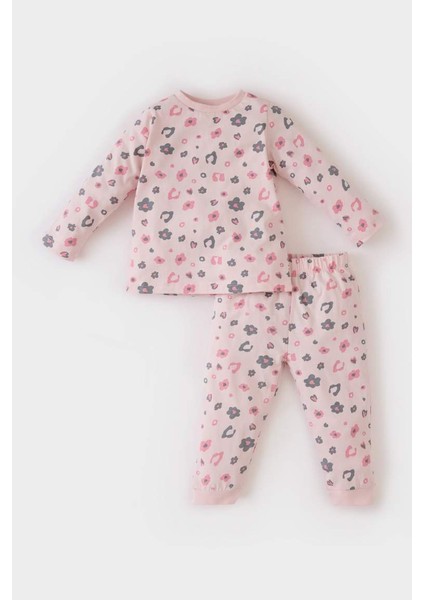 Yeni Sezon Kız Bebek Pijama Takımı Desenli Uzun Kollu Penye Üst Beli Lastikli Alt