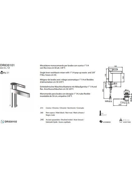 Italyan Webert -Do Re Mi Lavabo Bataryası Krom Sifon Kumandalı DR830101015 fiyatları