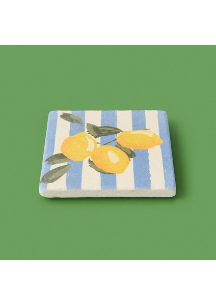 Lime Çizgili Bardak Altlığı - Renkli - 10 cm