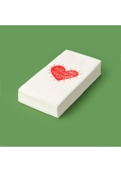 20'li Sushine Kalp Desen Peçete - Kırmızı / Beyaz - 16X8 cm