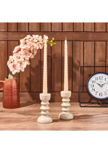 2'li Burgu Şamdan Mumu - Açık Kahverengi - 25 cm