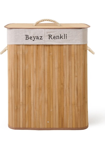 Living Bambu Çift Hazneli Örme Çamaşır Sepeti - Bej - 80 Lt