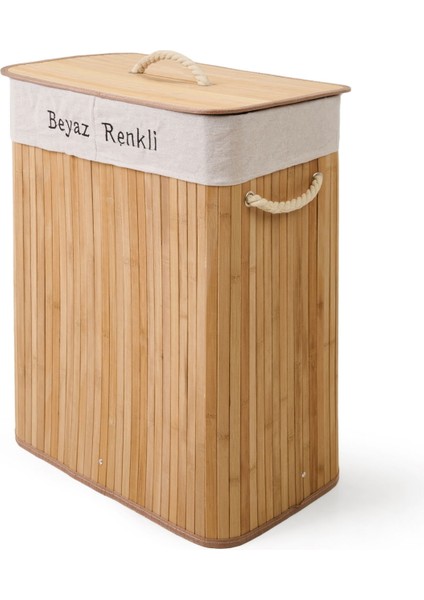 Living Bambu Çift Hazneli Örme Çamaşır Sepeti - Bej - 80 Lt