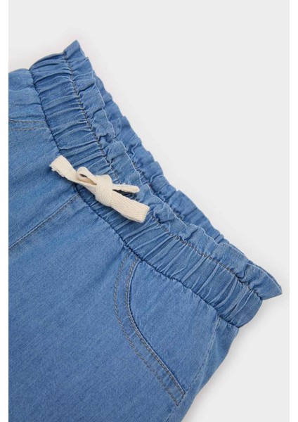 Yeni Sezon Kız Bebek Beli Lastikli Jean Şort