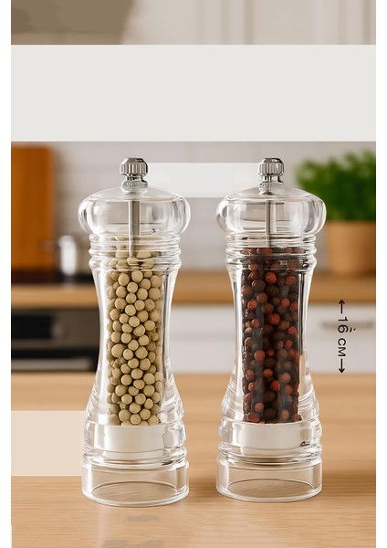 Baharat Öğütücü - Baharat Karabiber Tuz Değirmeni Ahşap Akrilik Kristal 2 Li Set 721773