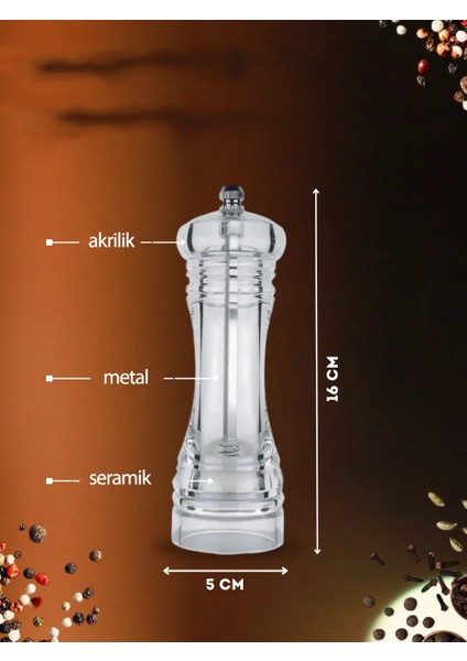 Baharat Öğütücü - Baharat Karabiber Tuz Değirmeni Ahşap Akrilik Kristal 2 Li Set 721773