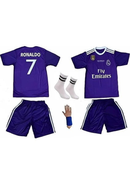 Real Madrid 2017/18 Sezon Cardiff Şampiyonlar Ligi Crisitano Ronaldo Çocuk Forma T-Shrt Şort Takımı Çorap+Bileklik Hediyeli