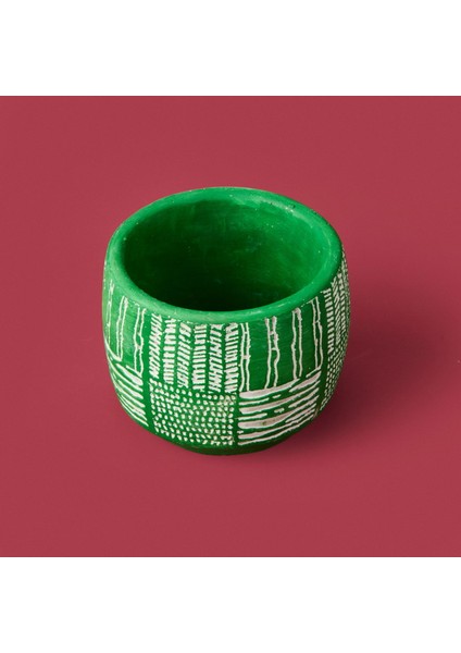 Antik Desenli Eskitme Beton Saksı - Yeşil - 9X11 cm