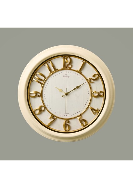 1963-CA Kabartma Rakam Duvar Saati - Bej - 46 cm