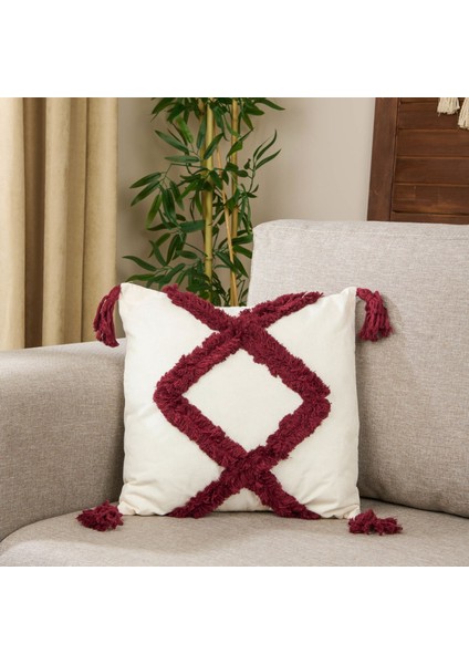 Motif Makrome Handmade Kırlent - Bordo / Ekru - 42X42 cm