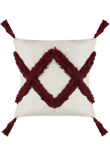 Motif Makrome Handmade Kırlent - Bordo / Ekru - 42X42 cm