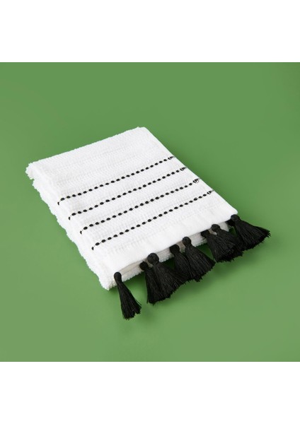 Püsküllü El Havlusu - Beyaz / Siyah - 30X50 cm fiyatları