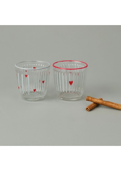 Kalp Desenli 2'li Meşrubat Bardağı - Renkli - 290 ml