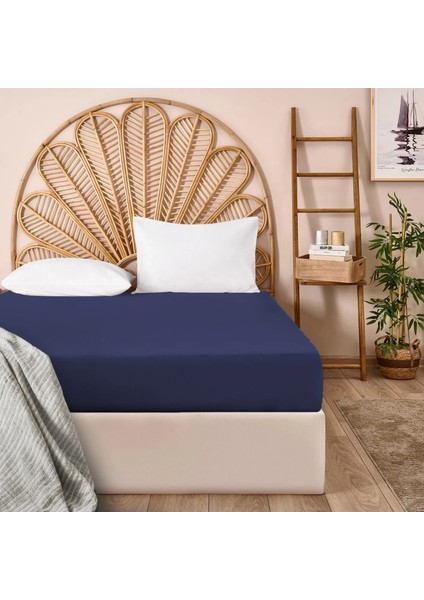 Soft Basic Çift Kişilik Lastikli Çarşaf - Lacivert - 180X200 cm