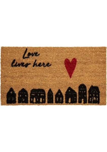 Home Koko Kalpli Evler Desenli Kapı Paspası - Bej - 35X60 cm