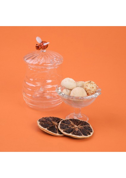 Kitchen Borosilikat Cam Bal Kavanozu ve Kaşık - Şeffaf - 260 ml