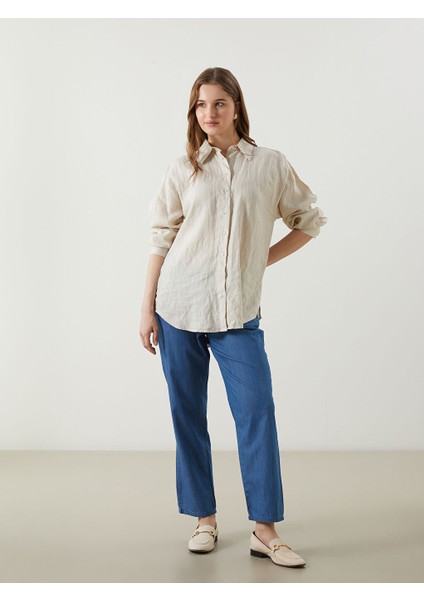 Yeni Sezon Beli Lastikli Straight Fit Kadin Jean Pantolon - S5LR84Z8