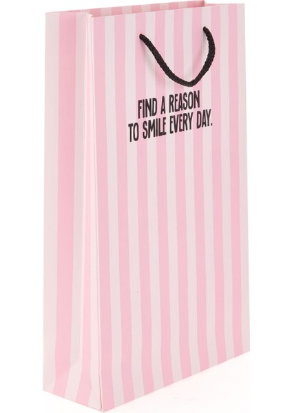 Find A Reason To Smile Every Day Dikey Karton Çanta - Pembe - 38X25 cm