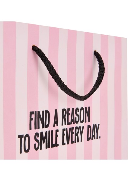Find A Reason To Smile Every Day Dikey Karton Çanta - Pembe - 38X25 cm
