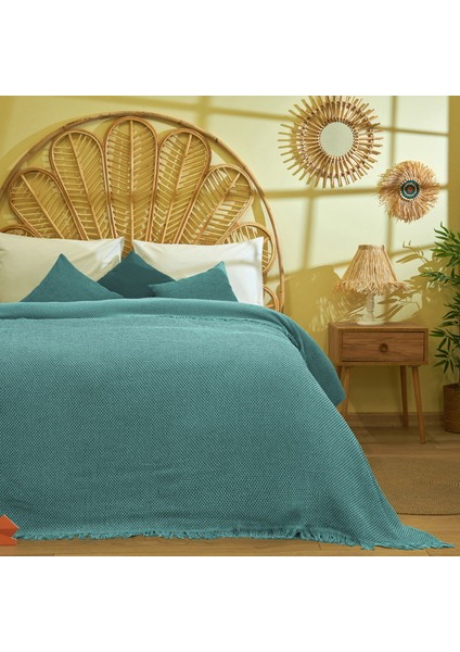 Yün Bedacta Çift Kişilik Yatak Örtüsü - Yeşil - 220X240 cm