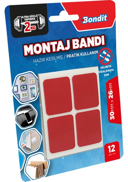 12'li Hazır Kesim Montaj Bandı - Şeffaf - 4x4 cm