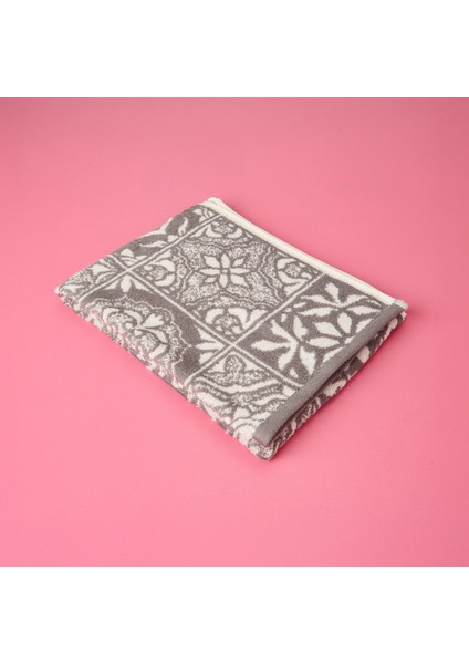 Motifli Ipliği Boyalı Yüz Havlusu - Gri - 50X100 cm